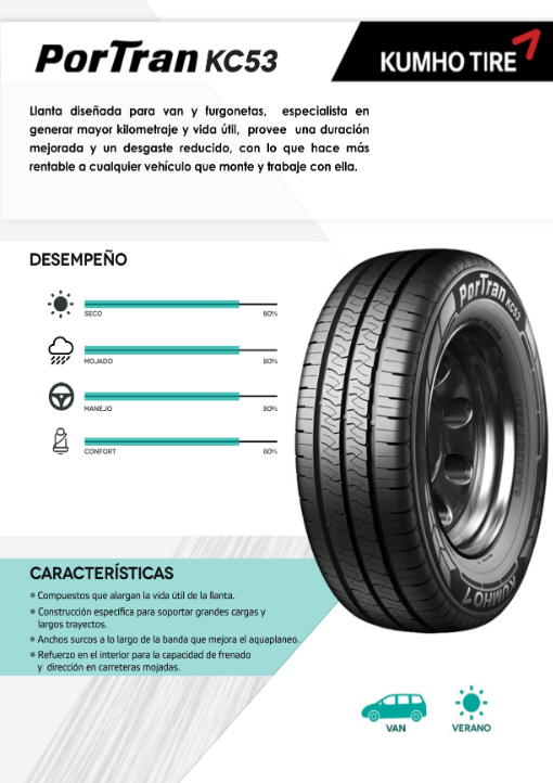 Llanta Kumho 195R15C 106/104R 8C PORTRAN KC53