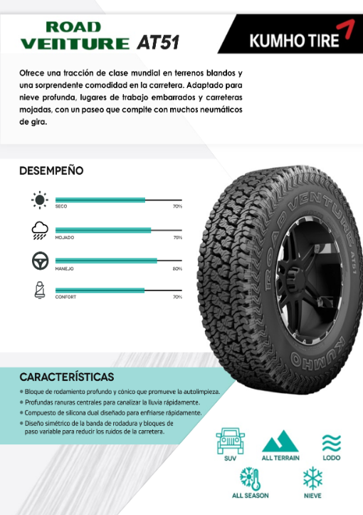 Llanta 205/60R16 Kumho 92T ROAD VENTURE AT51